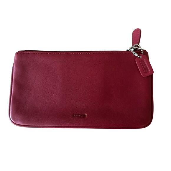 Vintage Coach Pouch Skinny Wallet Red Leather Zip with Hang Tag - Picture 1 of 9